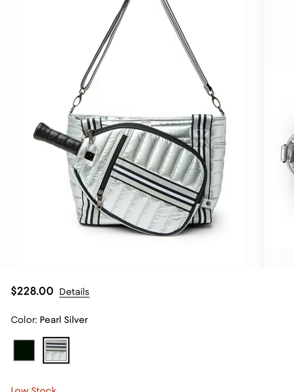 THINK ROYLN Pearl Silver Quilted Crossbody with Striped Racket Pouch